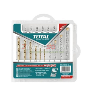 Bộ 16 mũi khoan, bắt vít 2-8mm Total TACSD3165