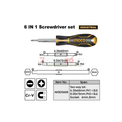Bộ Tua Vít 6 Đầu INGCO AKISD0608