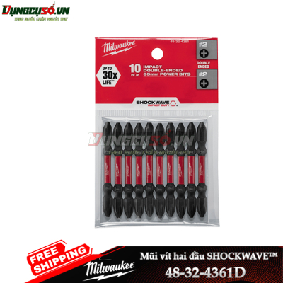 Đầu vặn vít  ngắn (PH2-65mm) Milwaukee 48-32-4361D (bộ 10 mũi)