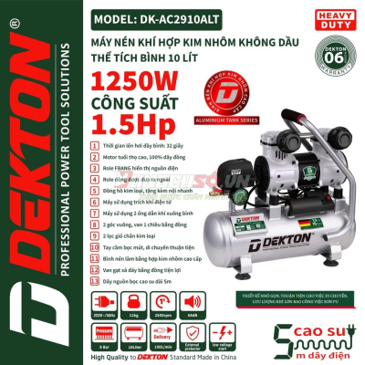 Máy nén khí không dầu hợp kim nhôm 10L Dekton DK-AC2910ALT