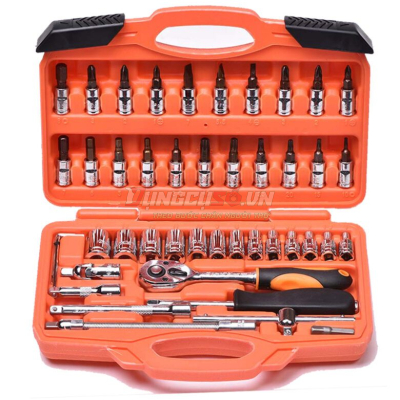 Bộ tuýp 1/4″ 6 cạnh 46 chi tiết xi bóng Cr-V Asaki AK-9754