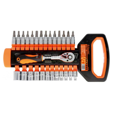 Bộ tuýp 1/4″ 6 cạnh 27 chi tiết xi bóng Cr-V Asaki AK-9819