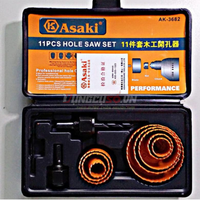 Bộ mũi khoét lỗ gỗ và thạch cao 11 chi tiết 19 – 64 mm Asaki AK-3682