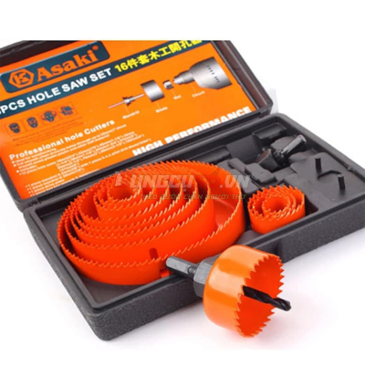 Bộ mũi khoét lỗ gỗ và thạch cao 16 chi tiết 19 – 127mm Asaki AK-3683