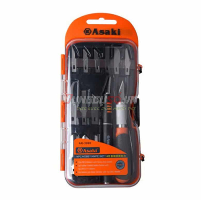 Bộ dao điêu khắc cao cấp 2 cán dao + 12 lưỡi dao 14 chi tiết Asaki AK-3960
