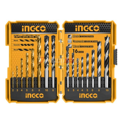Bộ 16 mũi khoan kim loại, bê tông và gỗ INGCO AKD9165
