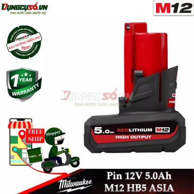 Pin 12V 5.0Ah Milwaukee M12 HB5 ASIA High output
