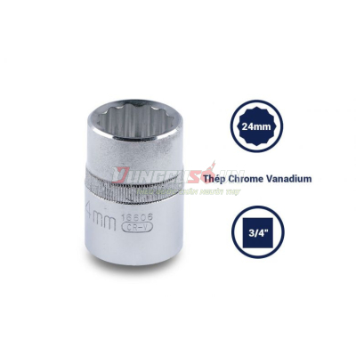 Đầu tuýp 12 cạnh 3/4in – 24mm Sata 16606