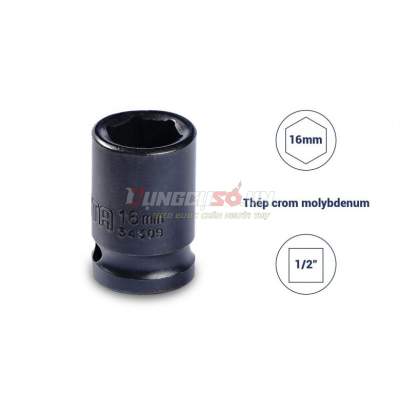 Đầu tuýp đen 6 cạnh 1/2in – 16mm Sata 34309