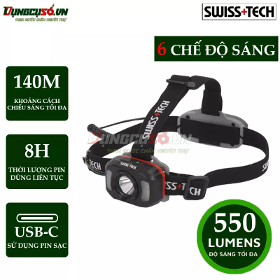 Đèn pha đội đầu, dùng pin sạc, nhiều  chế độ, hiệu SWISS+TECH ST032003