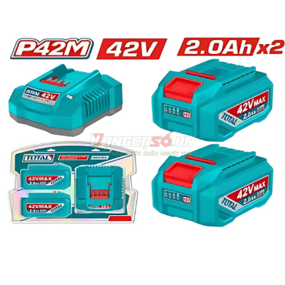Bộ 2 pin Lithium 42V/2.0Ah và 1 sạc 42V TOTAL TFBCPM20221