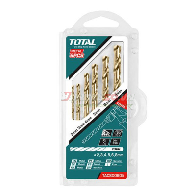 Bộ 6 mũi khoan kim loại HSS 2-8mm Total TACSD0605