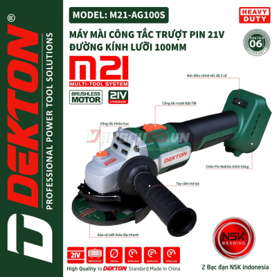Thân máy mài góc 100mm pin 21V ct trượt  Dekton M21-AG100S-THAN