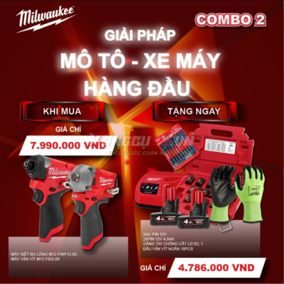 Combo Máy siết Bu Lông M12 FIWF12 Và Máy Vặn Vít M12 FID2 Milwaukee