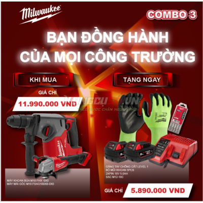 Combo máy khoan búa M18 FHX + máy mài góc Milwaukee M18 FSAG100XB