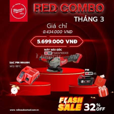 Combo máy mài Milwaukee 100mm FSAGV100XB + Sạc nhanh + Pin 5Ah